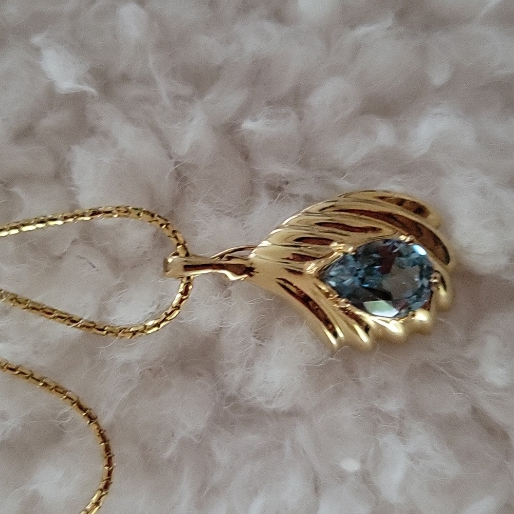 14k yellow gold with 4ct natural aquamarine necklace